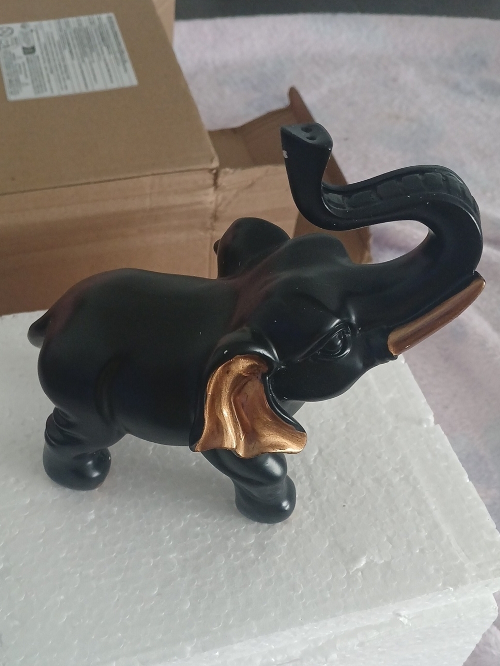 Black & Gold Ceramic Elephant Figurine